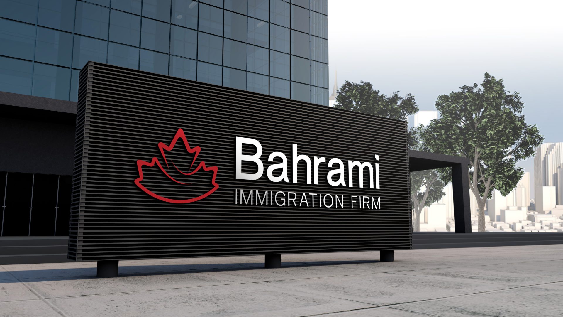 Mockup 3d logo facade sign standing in front of modern building PSD